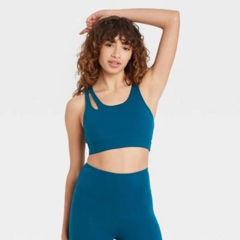 JoyLab Asymmetrical Cut Out Racerback Bra Blue XS